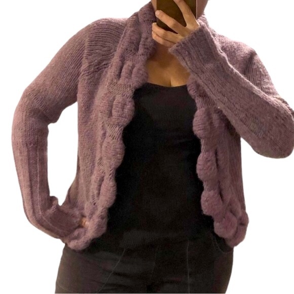 LINK DONNA Alpaca Wool Blend Made Italy Maroon Knit Cardigan M Check Measurement - Picture 16 of 16